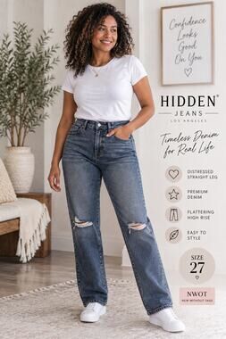 Hidden Jeans Los Angeles Womens Size 27 Distressed Straight Leg Jeans NWOT